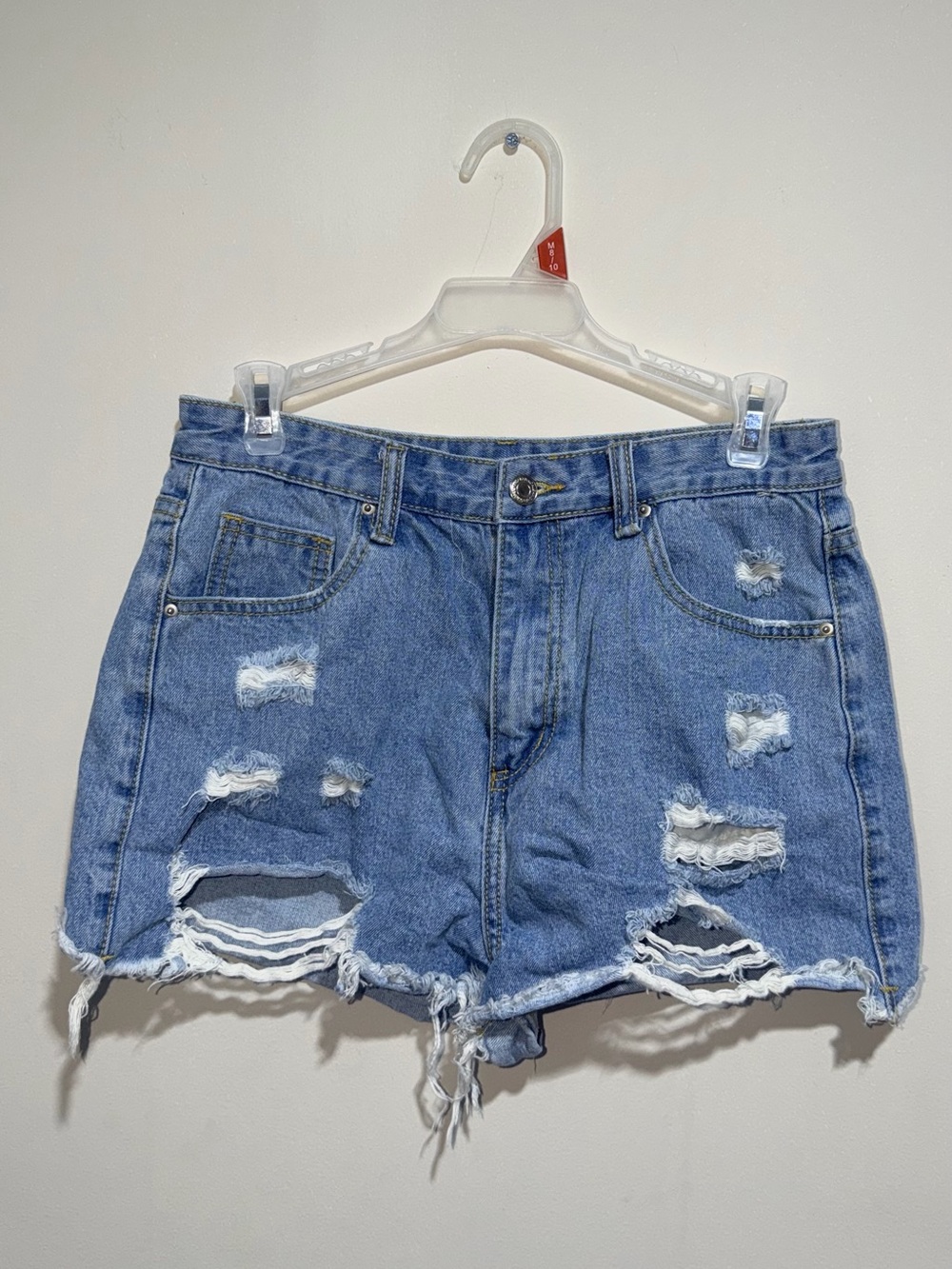 SHEIN Light Blue Distressed High-Rise Jean Shorts